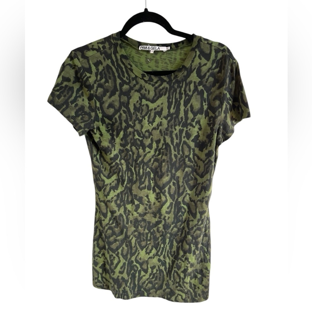 Pam & Gela Green Leopard Print Top, size small